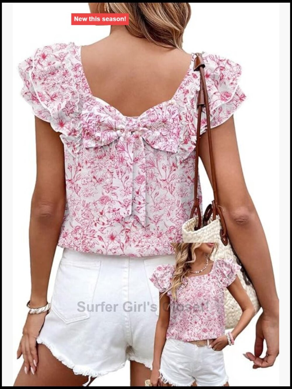 Ruffle Short Sleeve Bow Tie Back Babydoll Chiffon Tunic Top Blouse